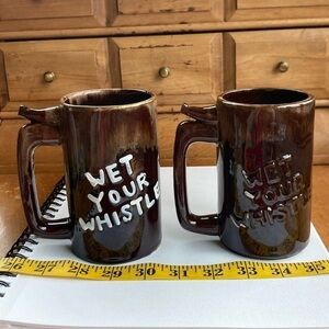 🍺🍺 2 WHISTLE MUGS VNTG CRRAMIC MUGS Wet Your Whistle